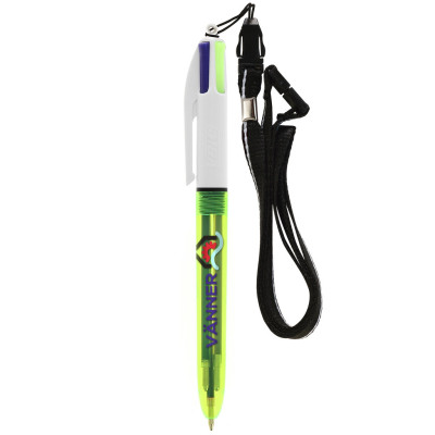 BIC® 4 Colours Fluo esferográfica + lanyard